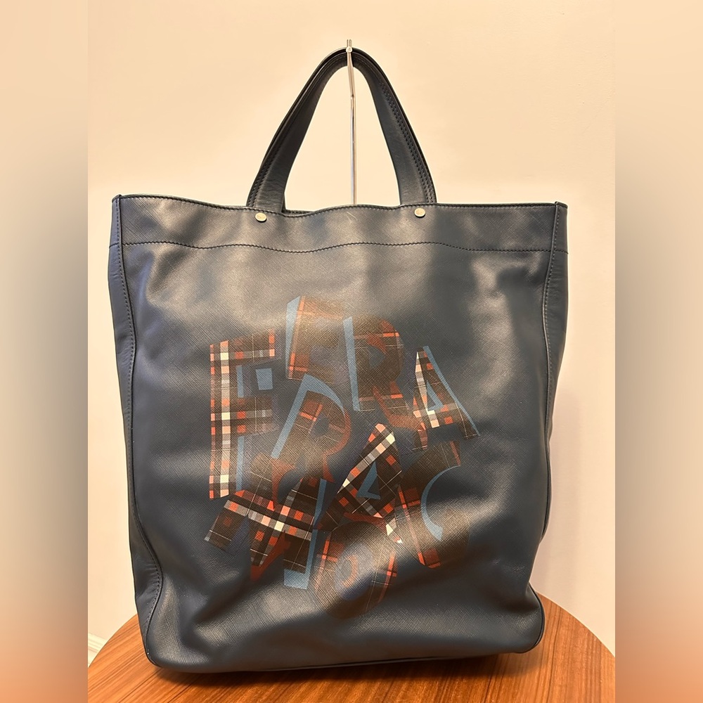 Ferragamo Navy Blue Tote Bag
